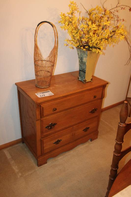 lot 69 image: 3-Drawer Wood Chest, Decorations