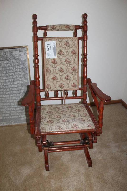 lot 104 image: High-back Wood Rocking Chair
