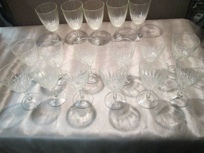 Lot of 12 Cut Glass Stemmed Wine Gl...