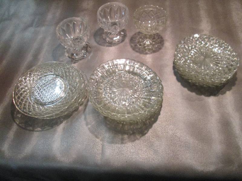 3 Cut Glass Sherberts, 18 Plates of...