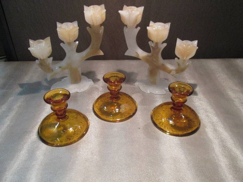 Soapstone Candlelabra(2), Set of 3 ...