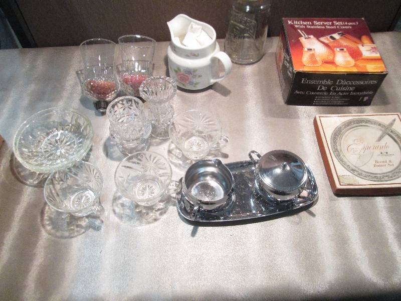 14 Cut Glass Punch Cups, Chrome Sug...