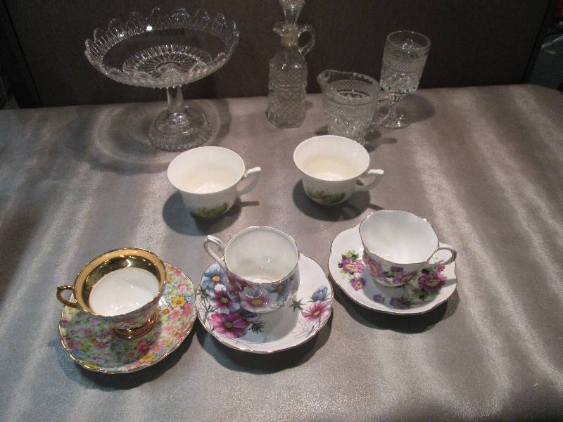 3 Cup & Saucer Sets, Cut Glassware ...