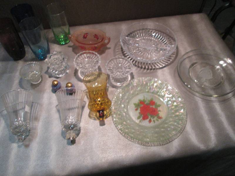 4 Colored Glasses, Candle Holders, ...