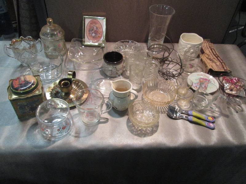Assorted Glassware, Tin, Covered Co...