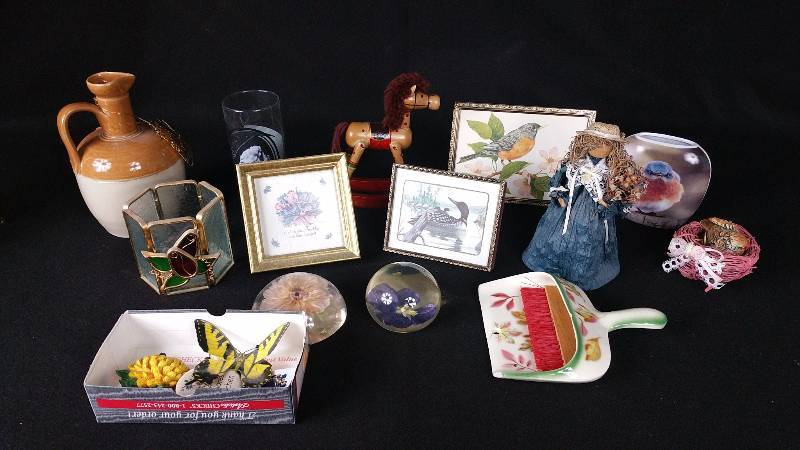 Large Group of Porcelain, Art Glass, Monks Whiskey, Knick Knacks, Etc.