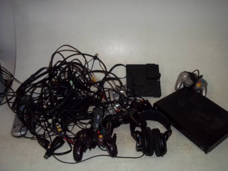 lot 167 image: Assorted Electronics with cables, including Game Controlers and Communications Headset