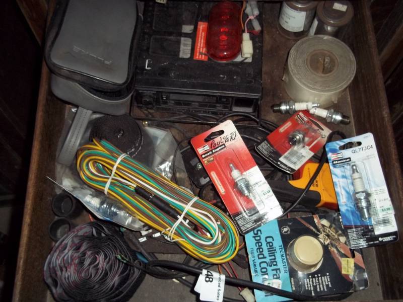 lot 48 image: Drawer of electrical parts including trailer wiring