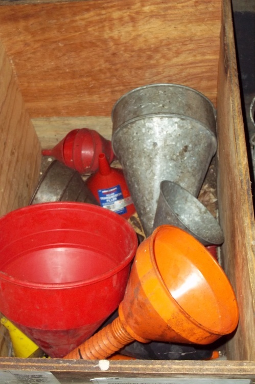 lot 96 image: Wood crate with funnels