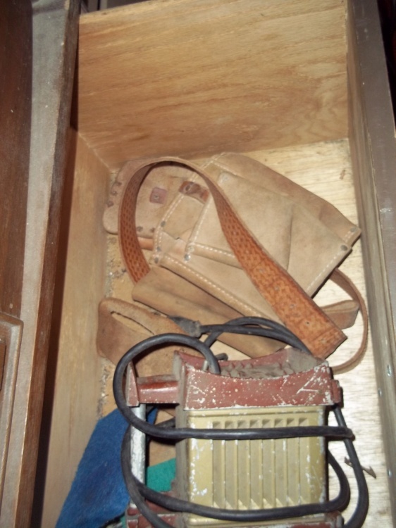 lot 109 image: Drawer with vintage fan, tool belt, etc