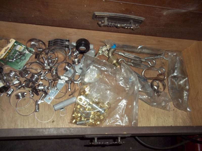 lot 110 image: Drawer of clamps, etc