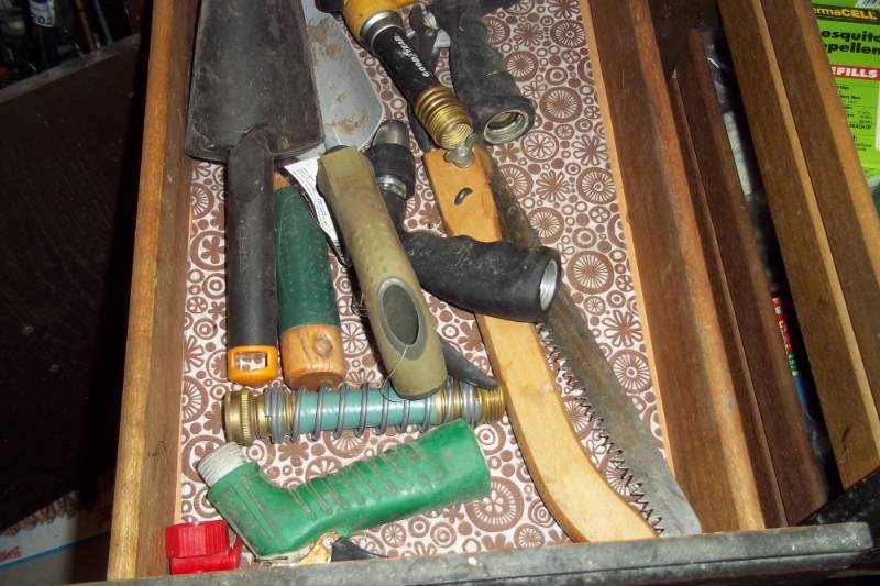lot 221 image: misc lawn and garden tools, mosquito rellents, and screening supplies