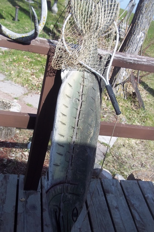lot 324 image: Large wood fish with net  50 long