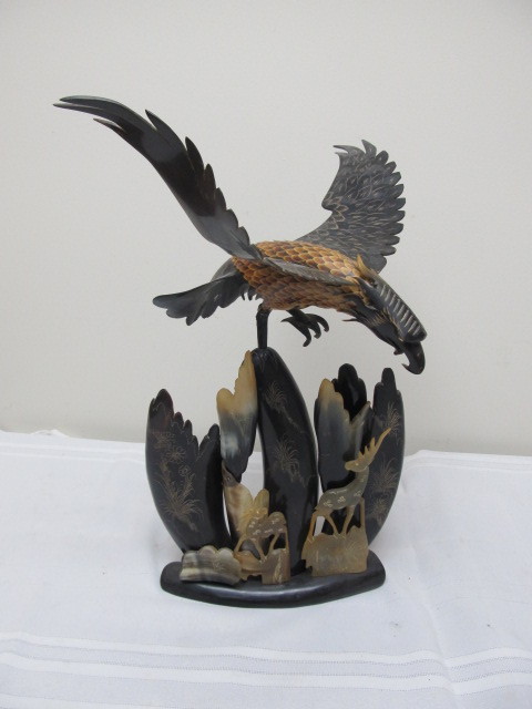 lot 13 image: Vintage Real BoneHorn Carved Eagle Sculpture