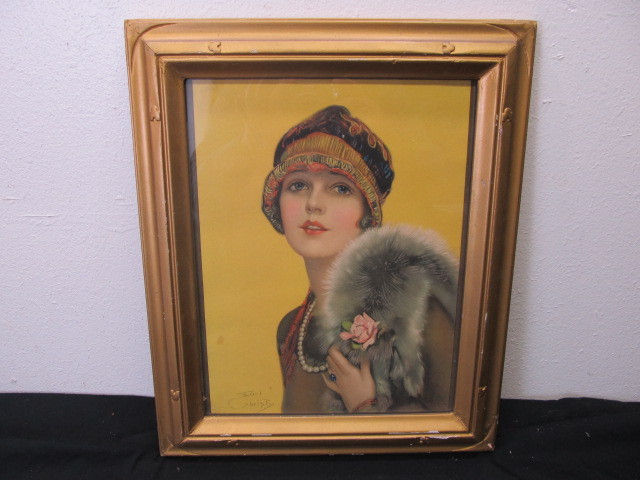lot 1 image: Orig Earl Christy 1920s Framed Flapper Girl Calendar Print