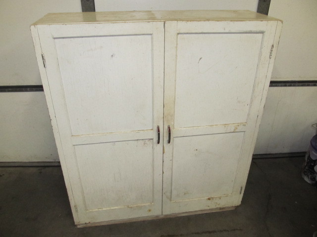 lot 63 image: Vintage Painted Wood Primitive Cabinet