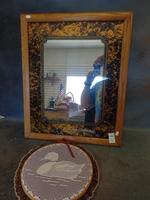 lot 116 image: Framed Mirror and Duck Wall Decoration