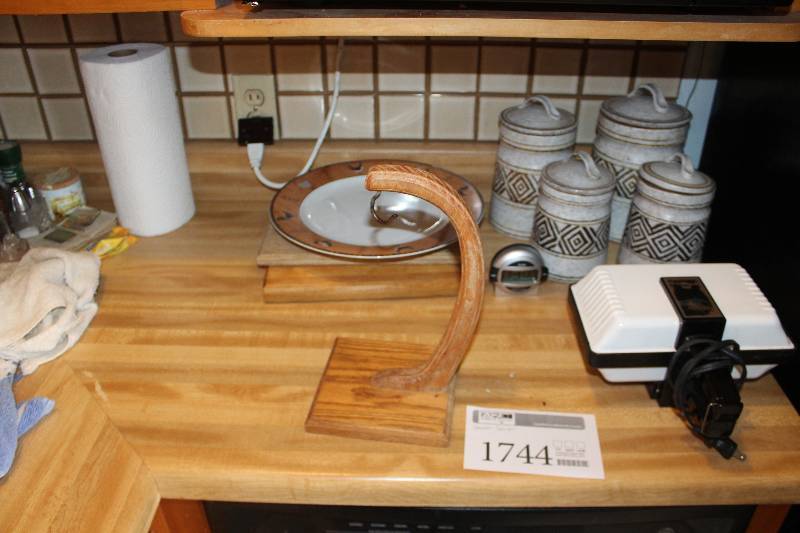 lot 1744 image: Counter Corner Lot of Ceramic Plates, Cookie Jars, And More