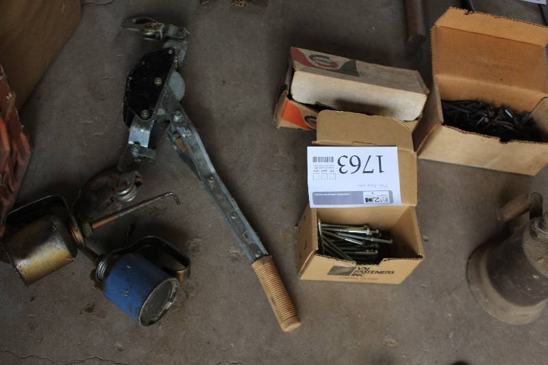 lot 1763 image: Misc Hardware Includes Partial Spool of Wire, Railroad Spikes, And More