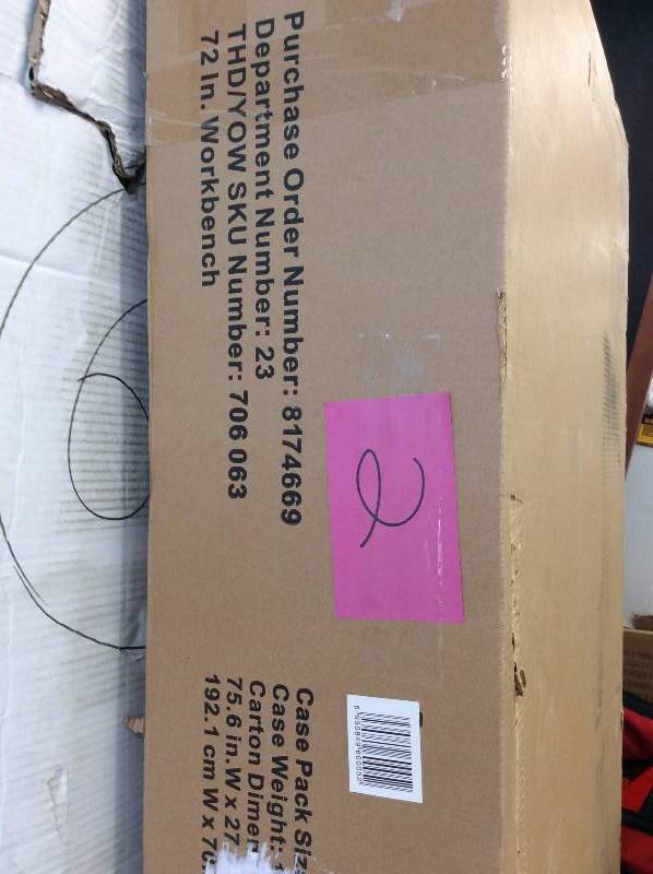 lot 2 image: Husky 6 ft. Solid Wood Top Workbench Model#  G7200S-US  open box never used