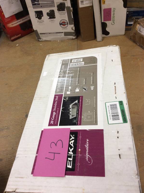 lot 43 image: Elkay Signature 20 in. x 20 in. 3-Hole Stainless Steel Top Mount Utility Sink