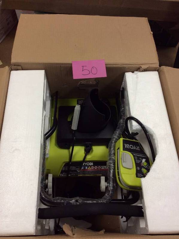 lot 50 image: Ryobi 20 in. 12-Amp Electric Snow Blower open box never used