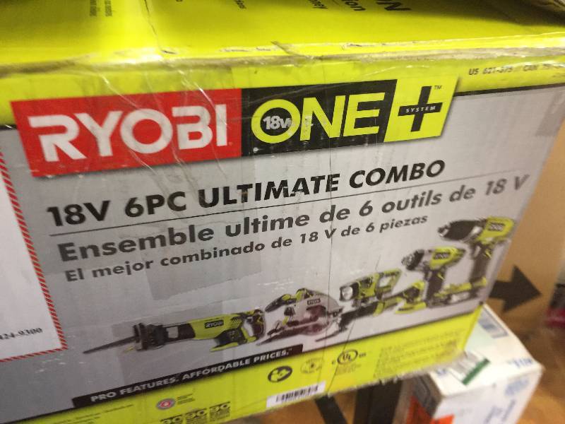 lot 56 image: Ryobi ONE 18-Volt Lithium-Ion Ultimate Combo Kit (6-Tool), Model#  P884  open box never used 