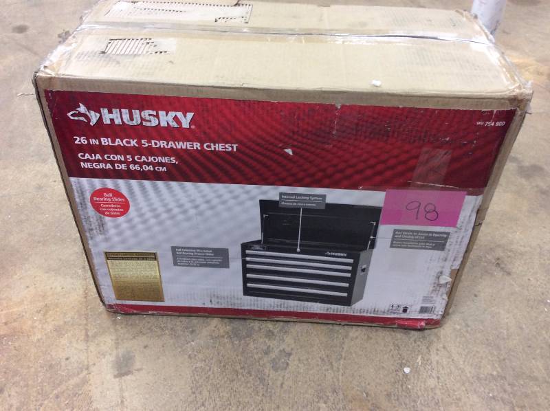 lot 98 image: Husky 26 in. W 5-Drawer Chest Model#  H5CH2 open box never used