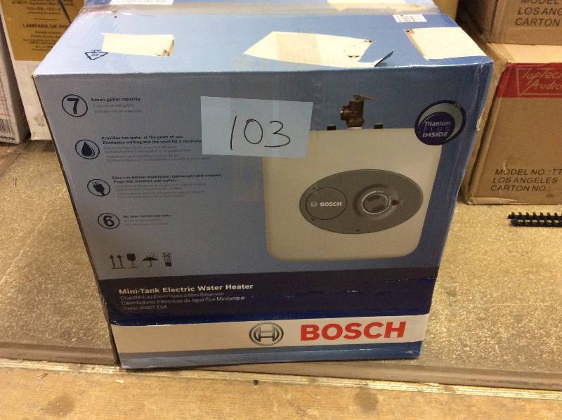 lot 103 image: Bosch 7 gal. Electric Point-of-Use Water Heater Model#  ES 8 open box never used