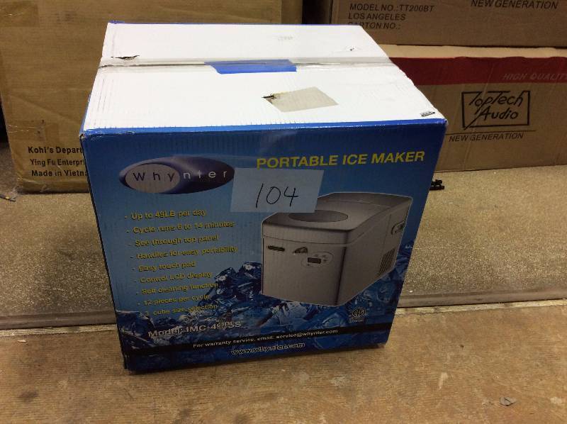 lot 104 image: Whynter 49 lb. Portable Ice Maker in Stainless Steel open box never used
