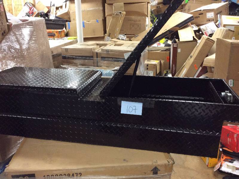 lot 107 image: Lund 70 in. Aluminum Cross Bed Truck Box, Black open box never used Model # 79150PB