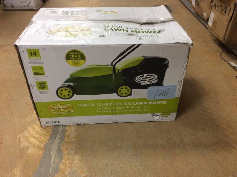 lot 126 image: Sun Joe 14 in. 12 Amp Corded Electric Walk-Behind Lawn Mower open box never used