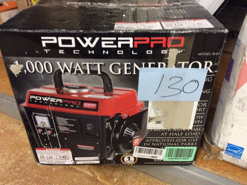 lot 130 image: PowerPro 56101, 900 Running Watts1000 Starting Watts, Gas Powered Portable Generator open box never used
