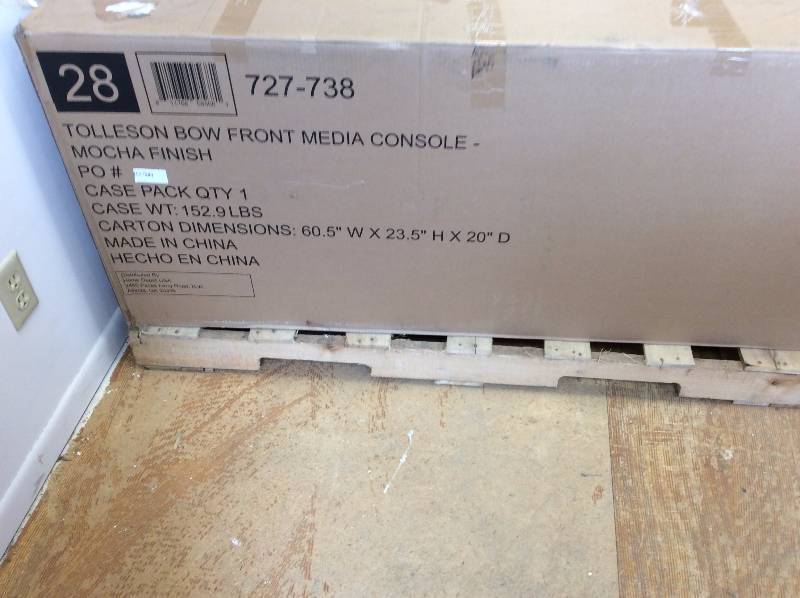 lot 6 image: Home Decorators Collection Tolleson 56 in. Media Console Infrared Bow Front Electric Fireplace in Mocha Model # 95681 open box never used