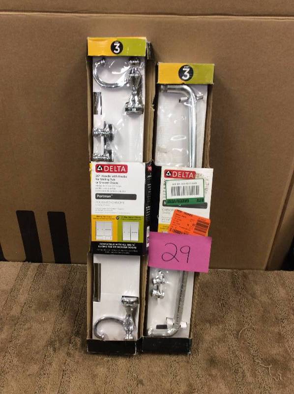 lot 29 image: set of 2 Delta Portman 20 in. Handle with Knobs for Sliding Shower or Bathtub Door in Chrome