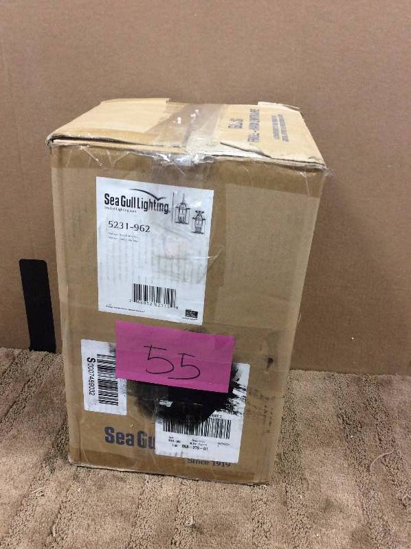 lot 55 image: Sea Gull Lighting Bretton 3-Light Brushed Nickel Semi-Flush Mount Light, Model#  5231-962  open box never used