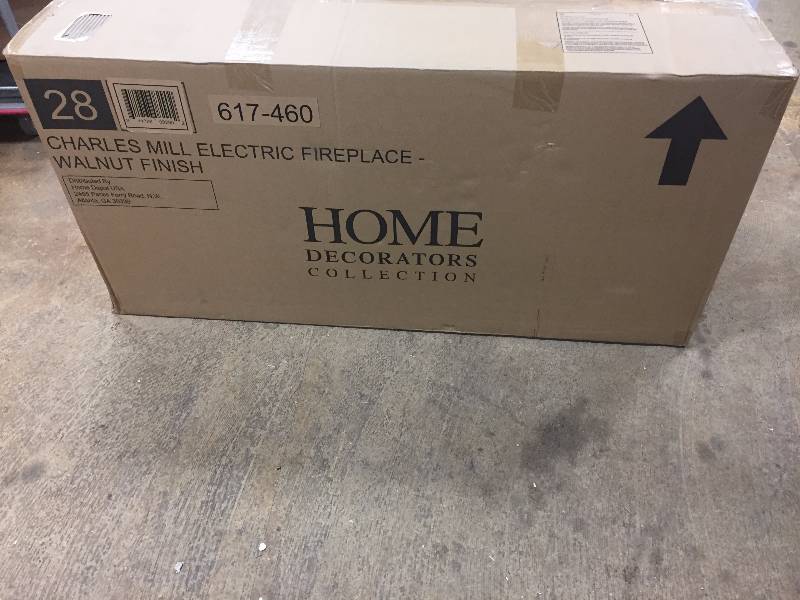 lot 68 image: Hampton Bay Charles Mill 46 in. Convertible Media Console Electric Fireplace in Walnut Model#  82902 open box never used