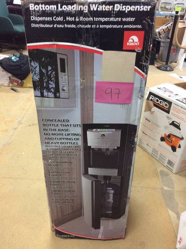 lot 97 image: IGLOO Water Cooler  Dispenser Bottom Loading in Black open box never used