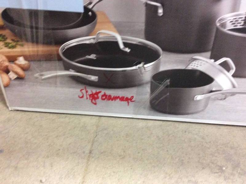lot 128 image: Calphalon 10 Piece Classic Nonstick Cookware Set, Grey    not used