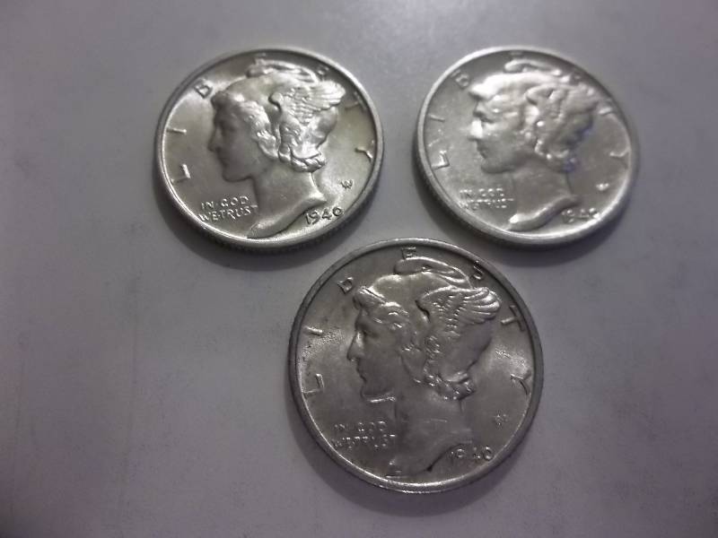 1940, 1940 D, 1940 S Mercury Dimes All MS