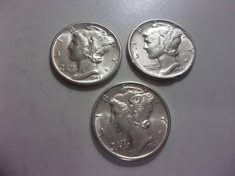 1943, 1944 D, 1945 Mercury Dimes All MS