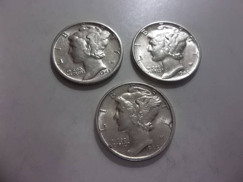 1945, 1945 D, 1945 S Mercury Dimes All MS