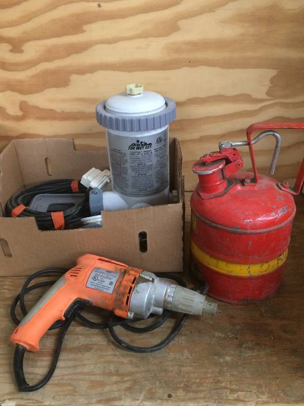 lot 37 image: Pump, Gas Can, and Drill