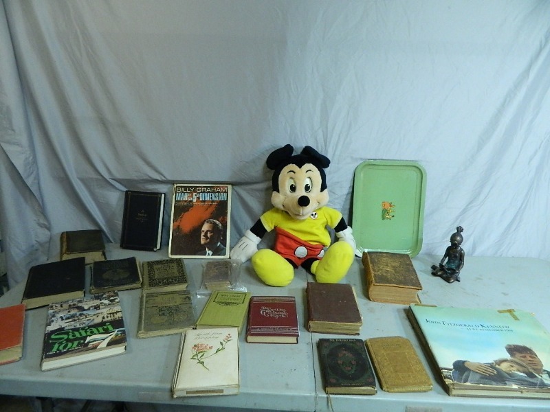 lot 33 image: Old Books, Metal Tray, and More