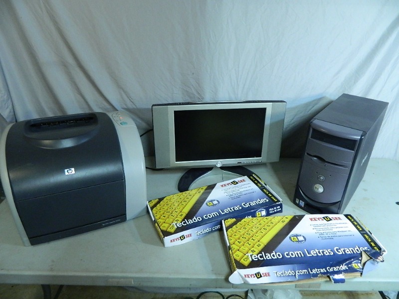 lot 74 image: Dell Computer, Dell Screen, and HP Laser Printer