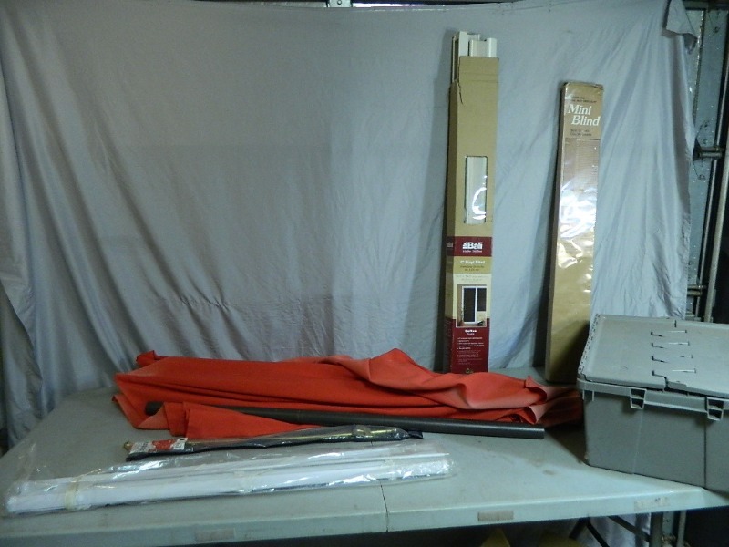 lot 174 image: Tote with Hinged Lid, Patio Umbrella, and More