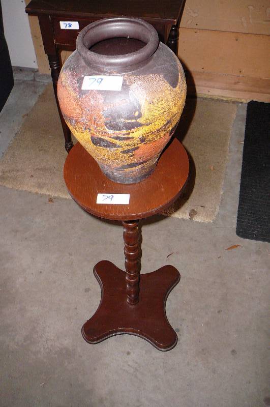 lot 79 image: Wooden Plant stand and pottery vase