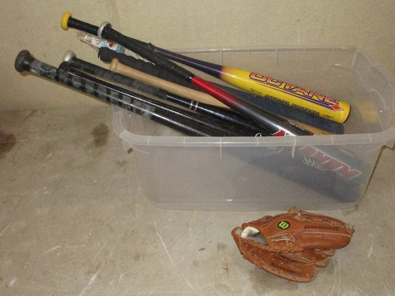 lot 39 image: 7 youth baseball bats - kite - baseball glove