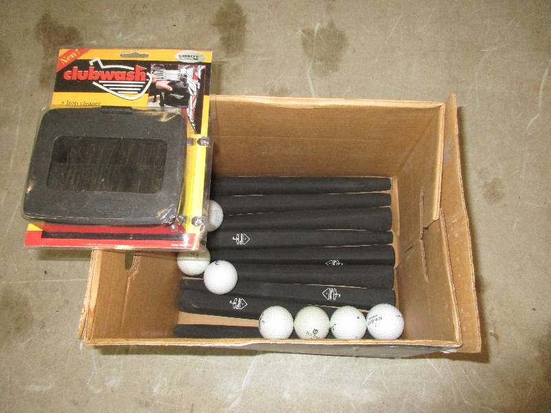 lot 44 image: 9 new golf club handles - 7 golf balls - club washer