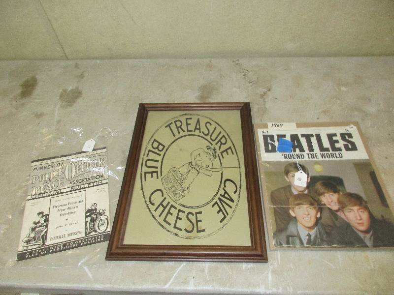 lot 62 image: Beatles round the world - MN police and peace builtin - treasure cave blue cheese framed decor